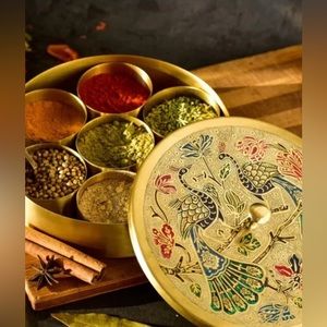 Brass Masala Box Multipurpose Uses For Kitchen Containers Jars Set With 1 Spoon
